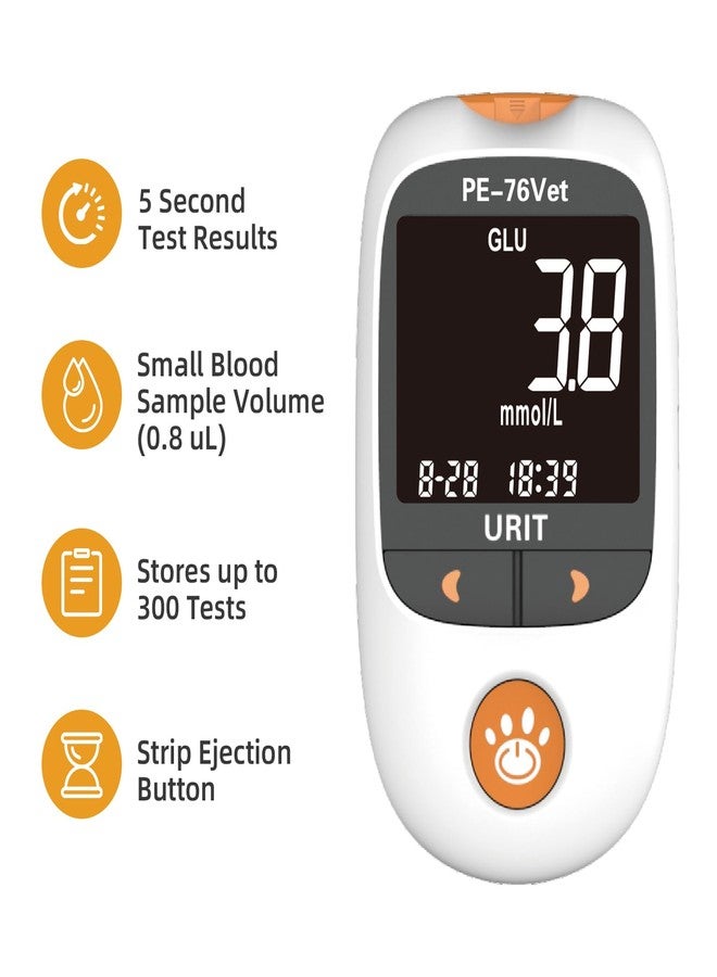 Urit Glucose Meter Kit for Dogs & Cats| Pet Blood Glucose Meter with 25 Test Strips（PE-76vet） - Image 3